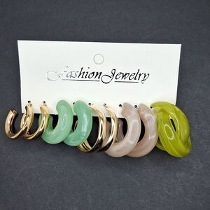 Acrylic hoop earrings green gold  chunky minimalist jewelry